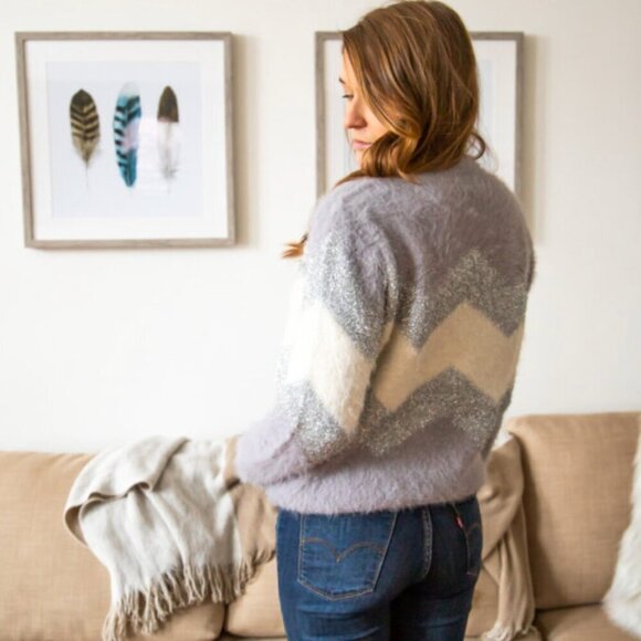 NWT Chevron Metallic Fuzzy Sweater - Picture 4 of 4